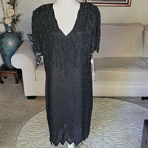 Silky Nites By Cherish Women's Silk Beaded Sequin Dress Size L